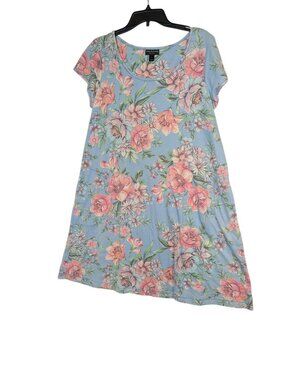Miss Elaine Relax Blue Floral Lounge Dress Womens Large